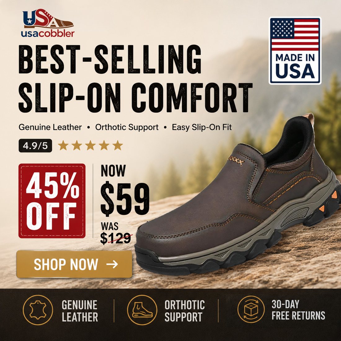 Men's Genuine Leather Slip-On Walking Shoes - Easy On, Comfortable All Day - Image 2