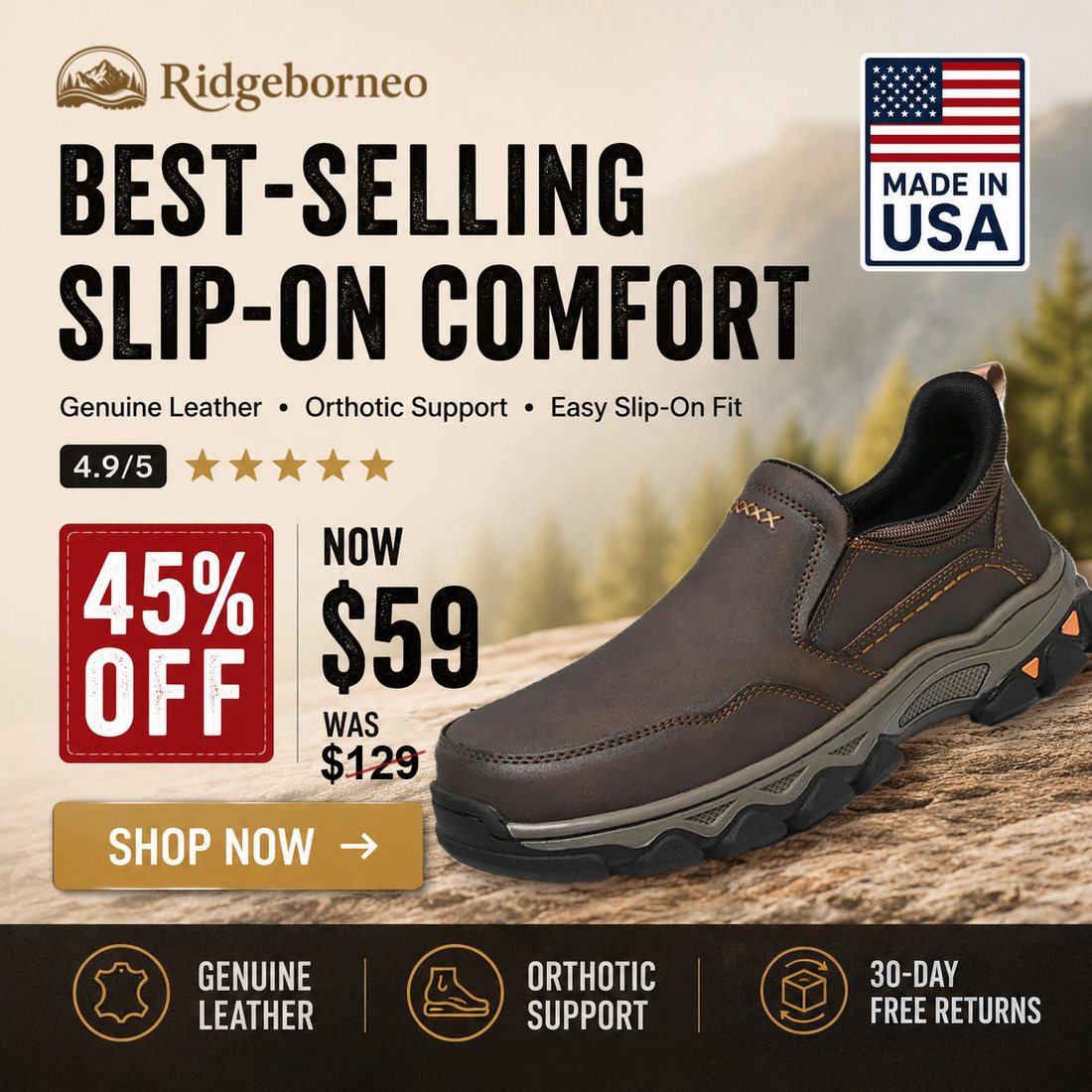 Men's Genuine Leather Slip-On Walking Shoes - Easy On, Comfortable All Day Leisure Life - Image 2