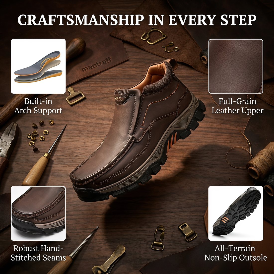 USA Cobbler®Men's Handmade Genuine Leather Orthopedic Comfortable Walking Boots - Image 3