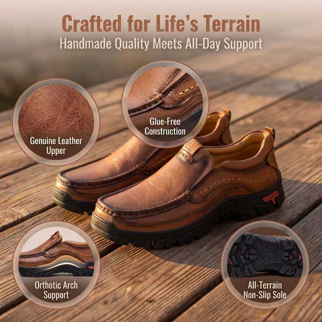 USA Cobbler®Men's Handmade Genuine Leather Orthopedic Walking Shoes - Image 3