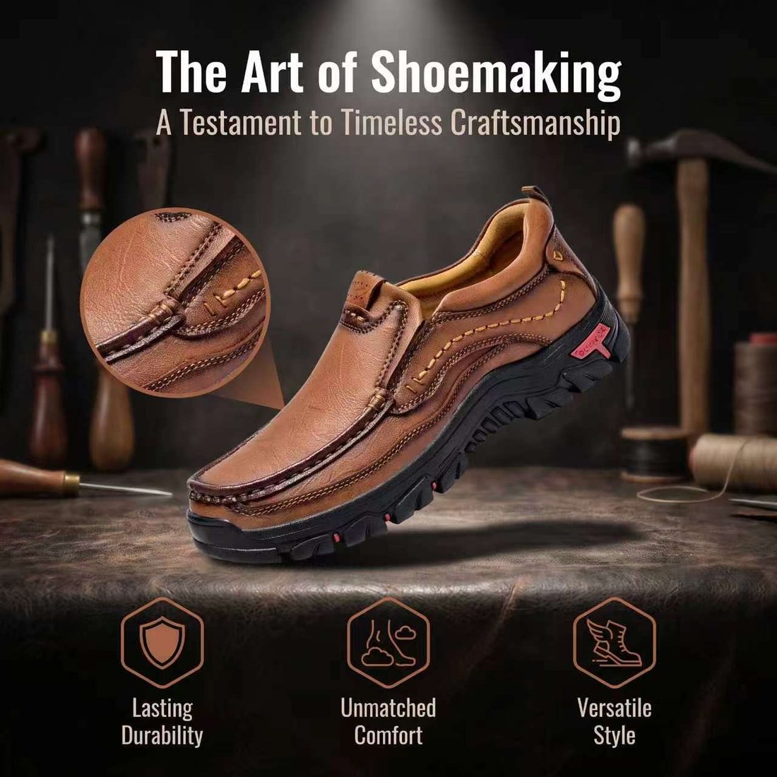 USA Cobbler®Men's Handmade Genuine Leather Orthopedic Walking Shoes - Image 4