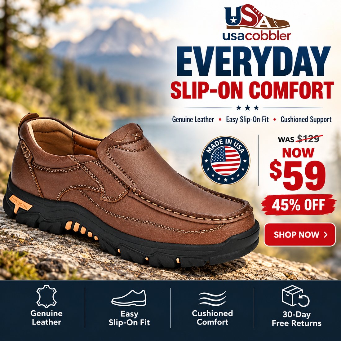 Usacobbler DuneWalker Leather Trail Comfort Shoes - Image 2