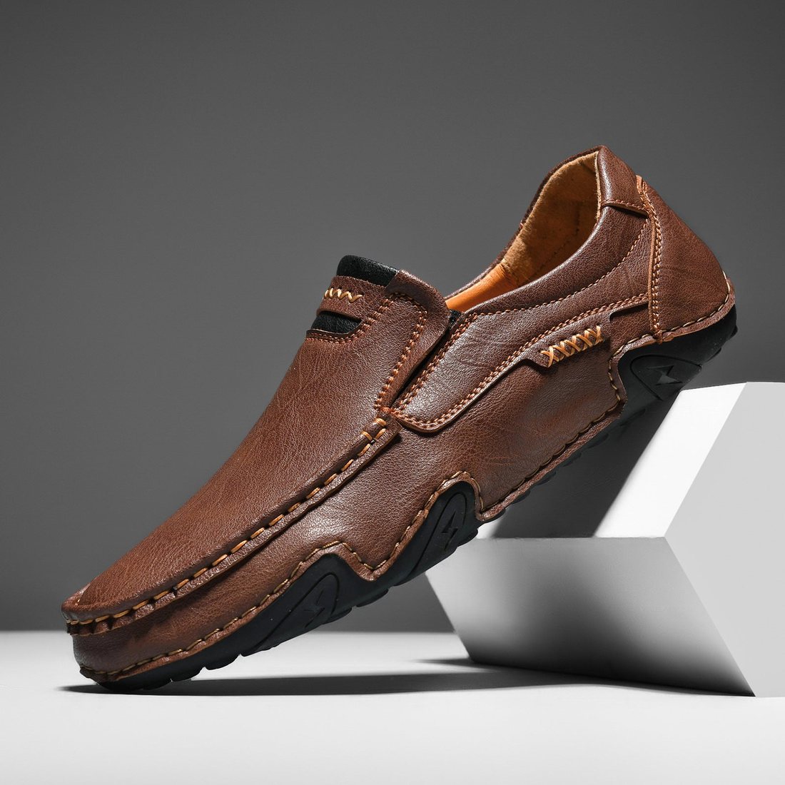 Usacobbler Hand-Stitched Casual Slip-On Loafers - Image 5
